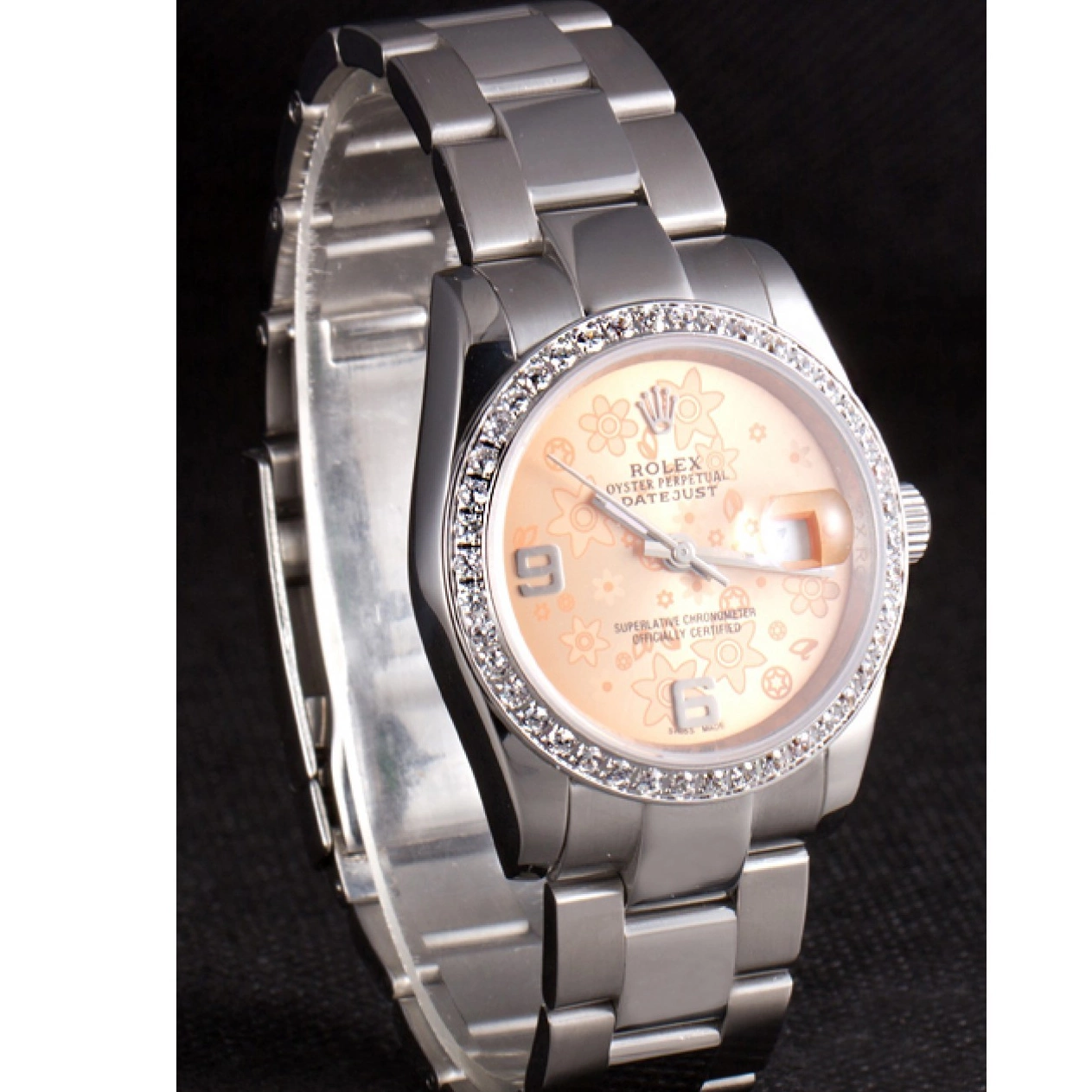 Good copy rolex watches Stainless Dial Orange Steel Rolex Diamond Polished Datejust Plated Flowers 0704